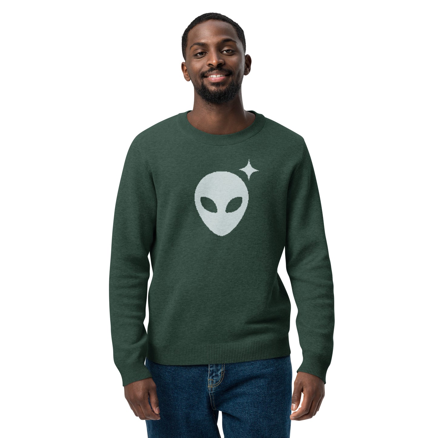Pine Crewneck Sweater with Powder Blue Alienhead