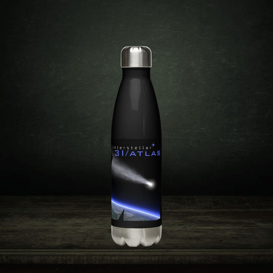 Stellarwear stainless steel water bottle with 3I/ATLAS design on a dark background