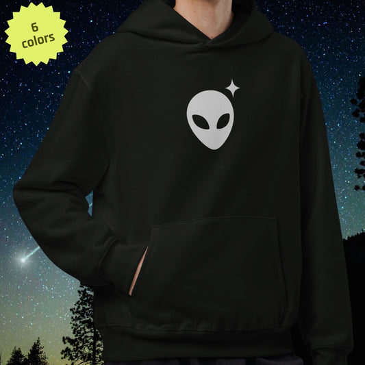 Oversized Fleece Hoodie with White Alienhead Graphic