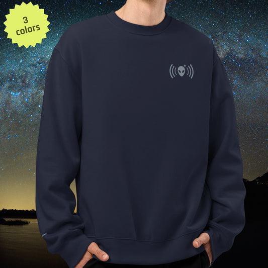 Minimalist Sweatshirt with Gray Embroidered Alienhead Signal