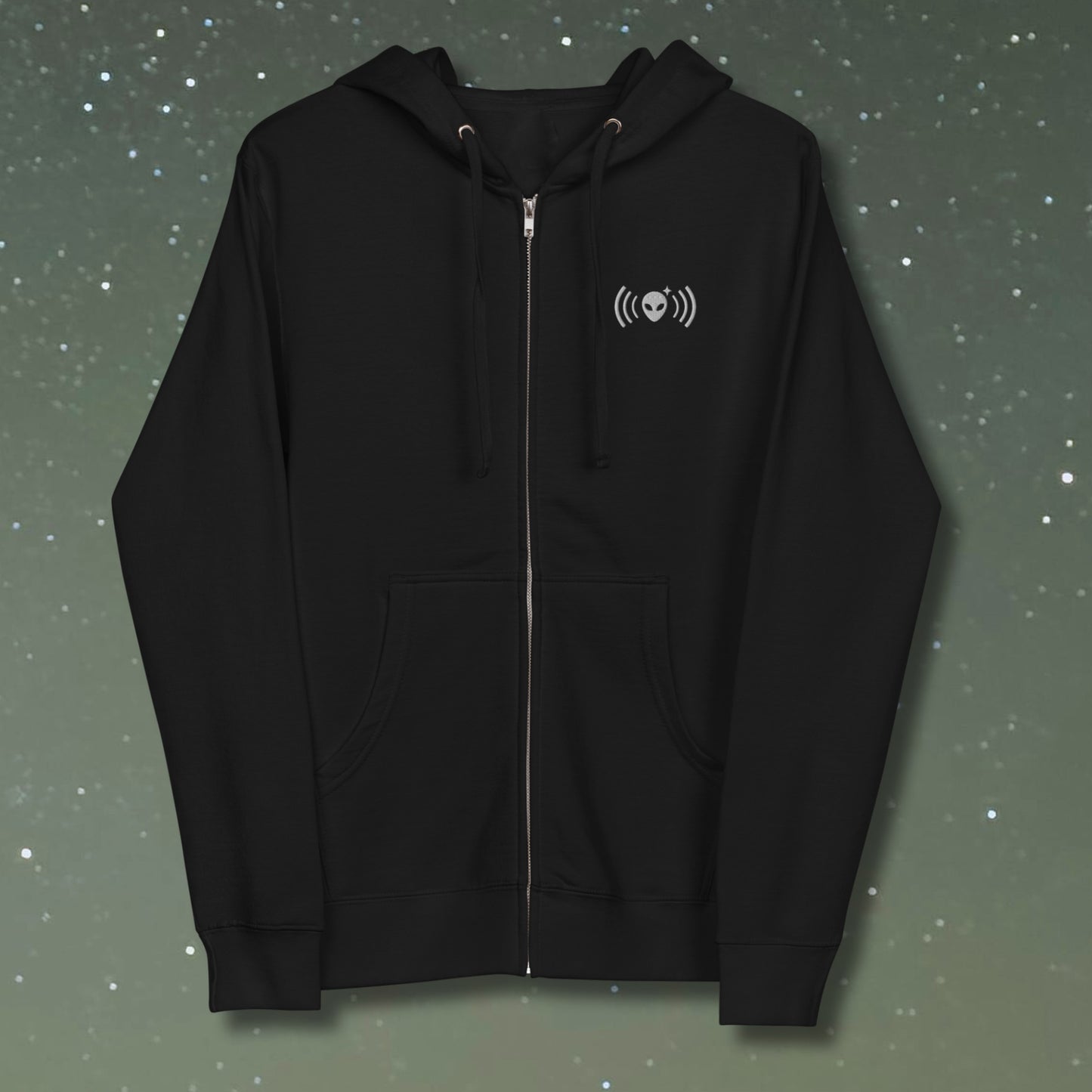 Alien Signal Zip Hoodie | White Embroidery