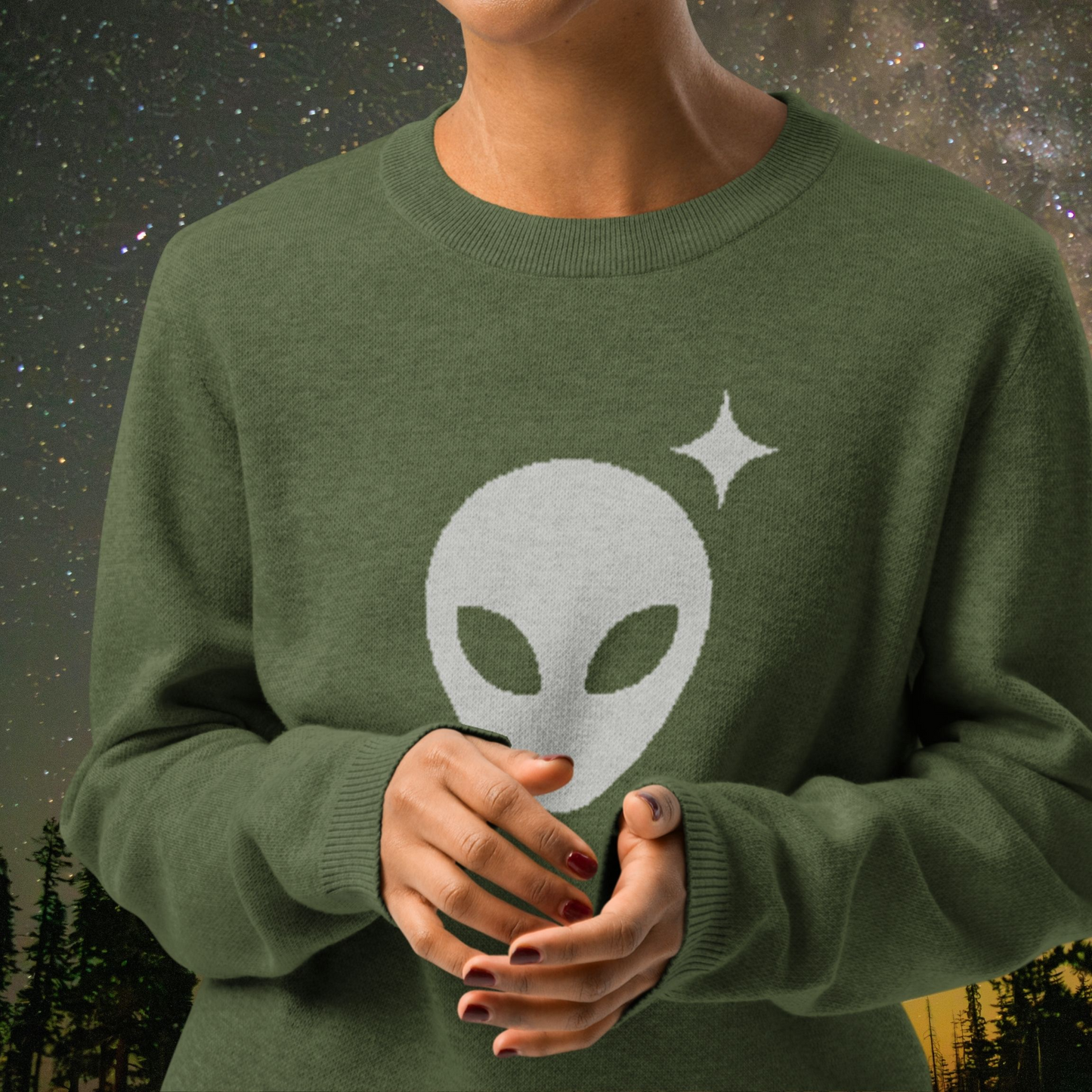 Alienhead Crewneck Sweater | Olive & Gray