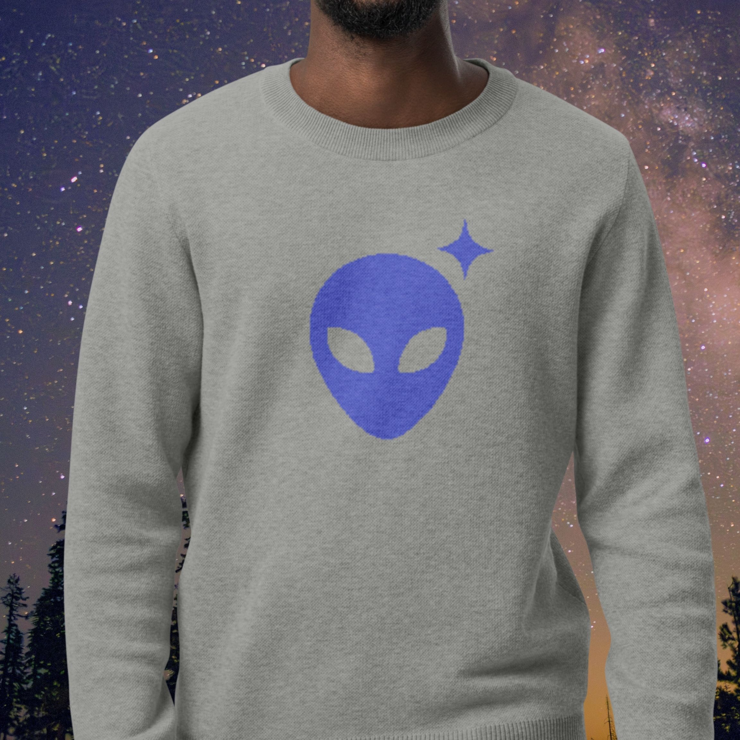 Alienhead Crewneck Sweater | Gray & Violet
