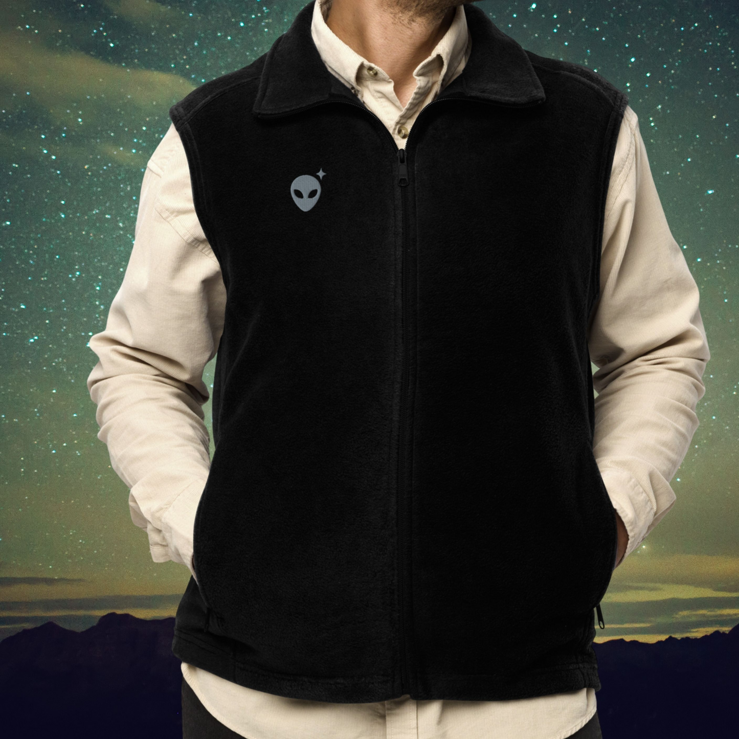 Black Columbia Fleece Vest with Gray Alienhead