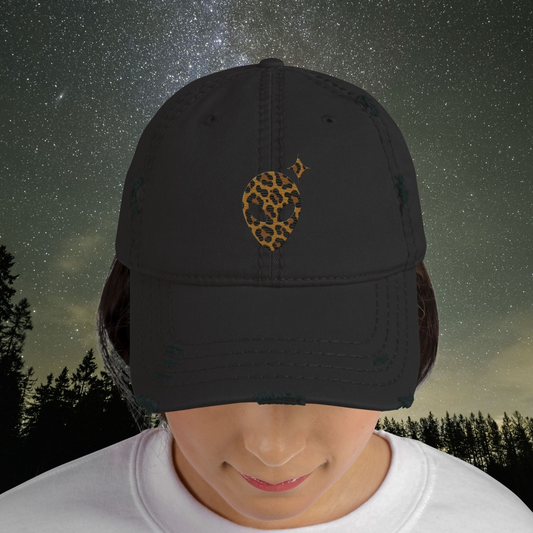 Black Distressed Dad Hat with Animal Print Alienhead