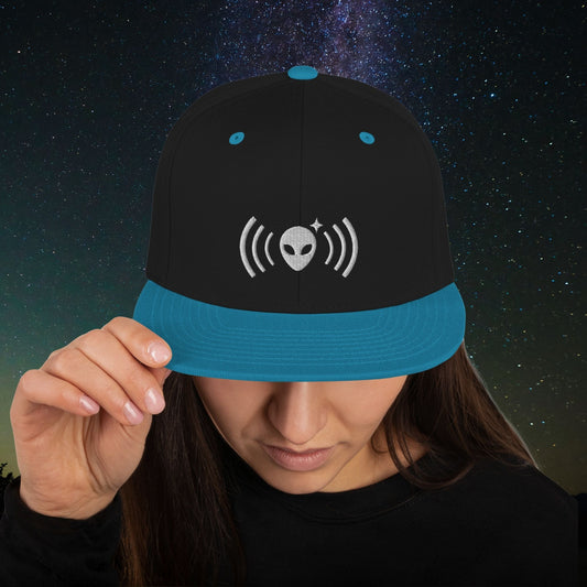 Black and Blue Snapback Hat with White Alienhead Signal