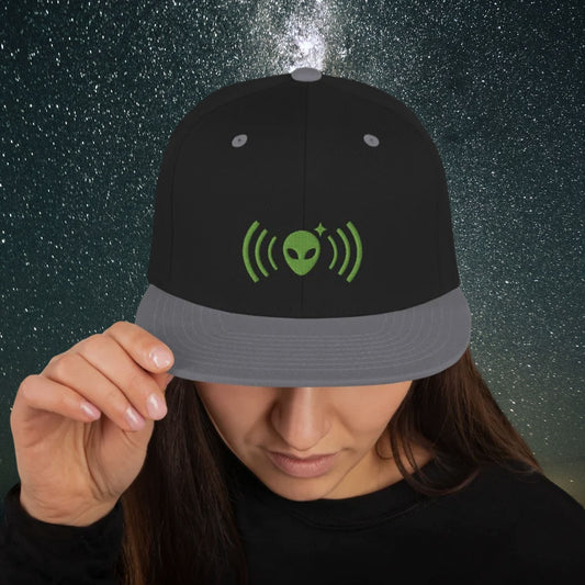 Black and Gray Snapback Hat with Green Alienhead Signal