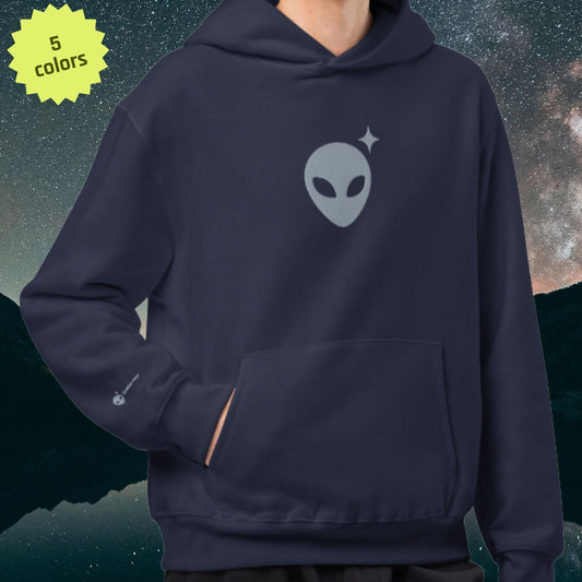 Oversized Hoodie in Brushed Fleece with Embroidered Gray Alienhead