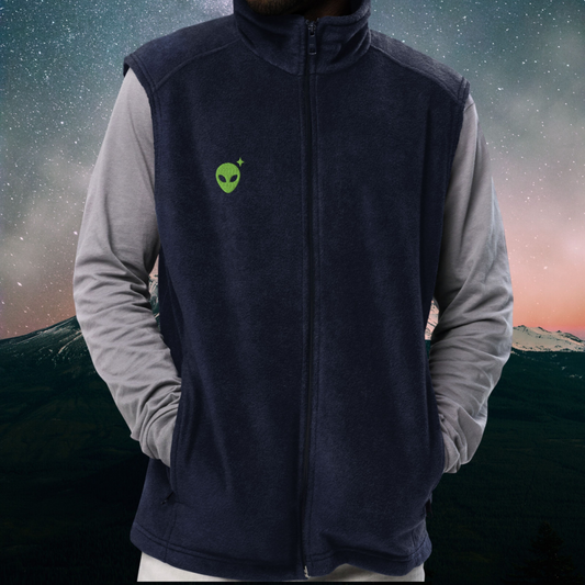 Blue Columbia Fleece Vest with Green Alienhead