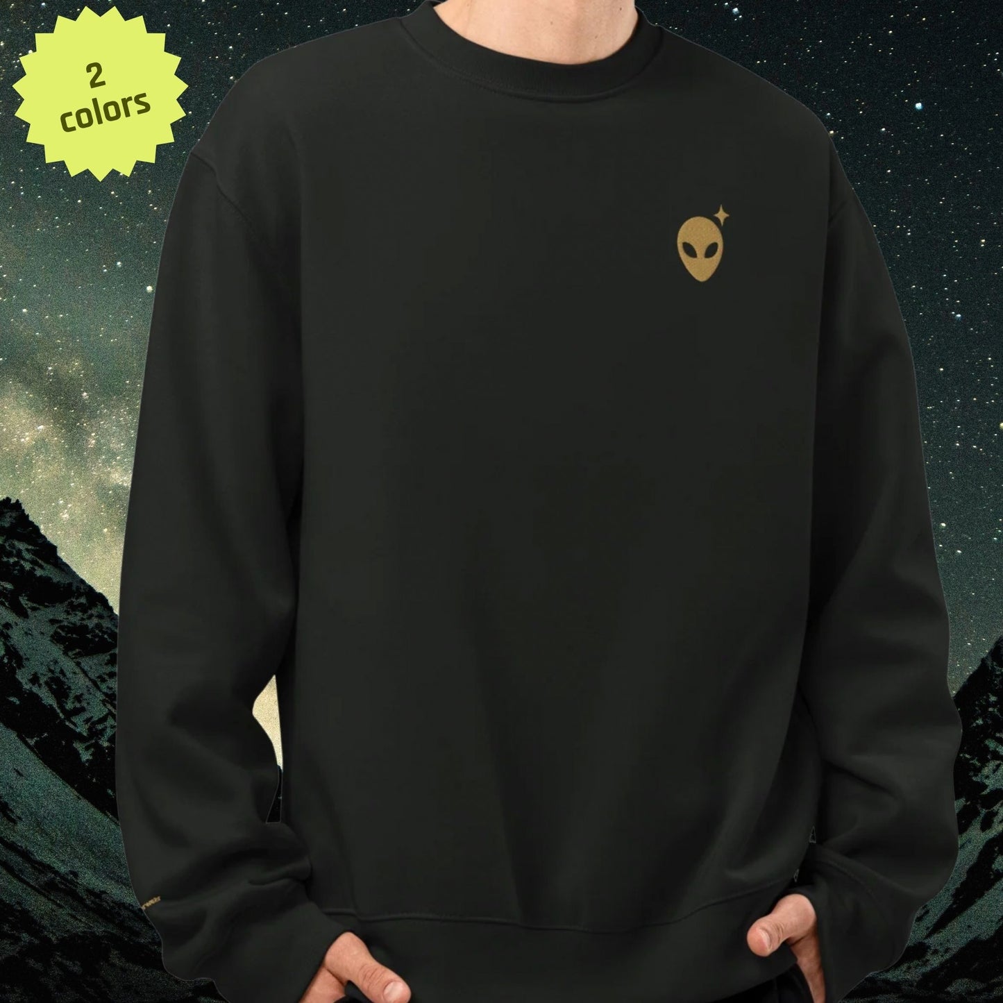Minimalist Sweatshirt with Bronze Embroidered Alienhead