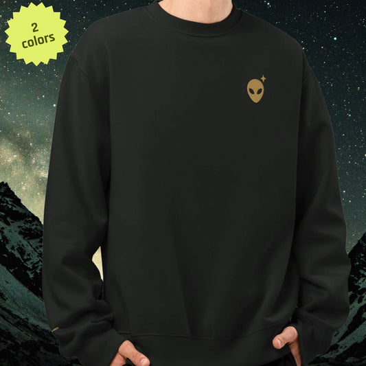 Minimalist Sweatshirt with Bronze Embroidered Alienhead
