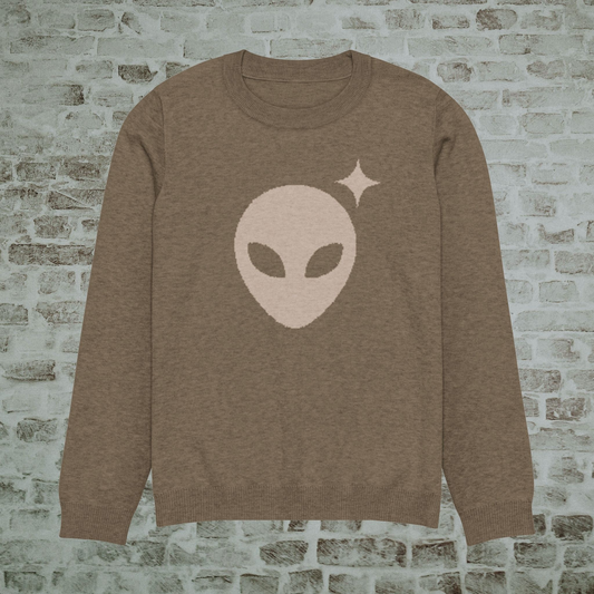 Cocoa Alienhead Crewneck with Taupe Alienhead