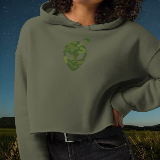 Green Cropped Hoodie with Camo Print Alienhead