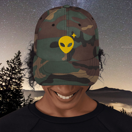 Camo Dad Hat with Yellow Alienhead