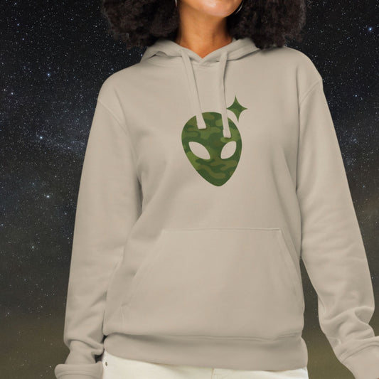 Khaki Hoodie with Camo Alienhead | Organic Cotton