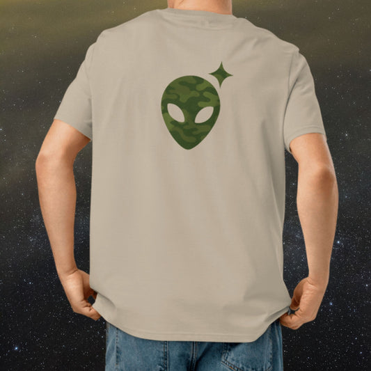 Khaki T-Shirt with Camo Alienhead | Organic Cotton