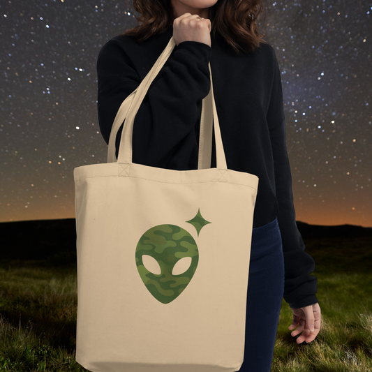 Eco-Friendly Camo Alienhead Tote Bag