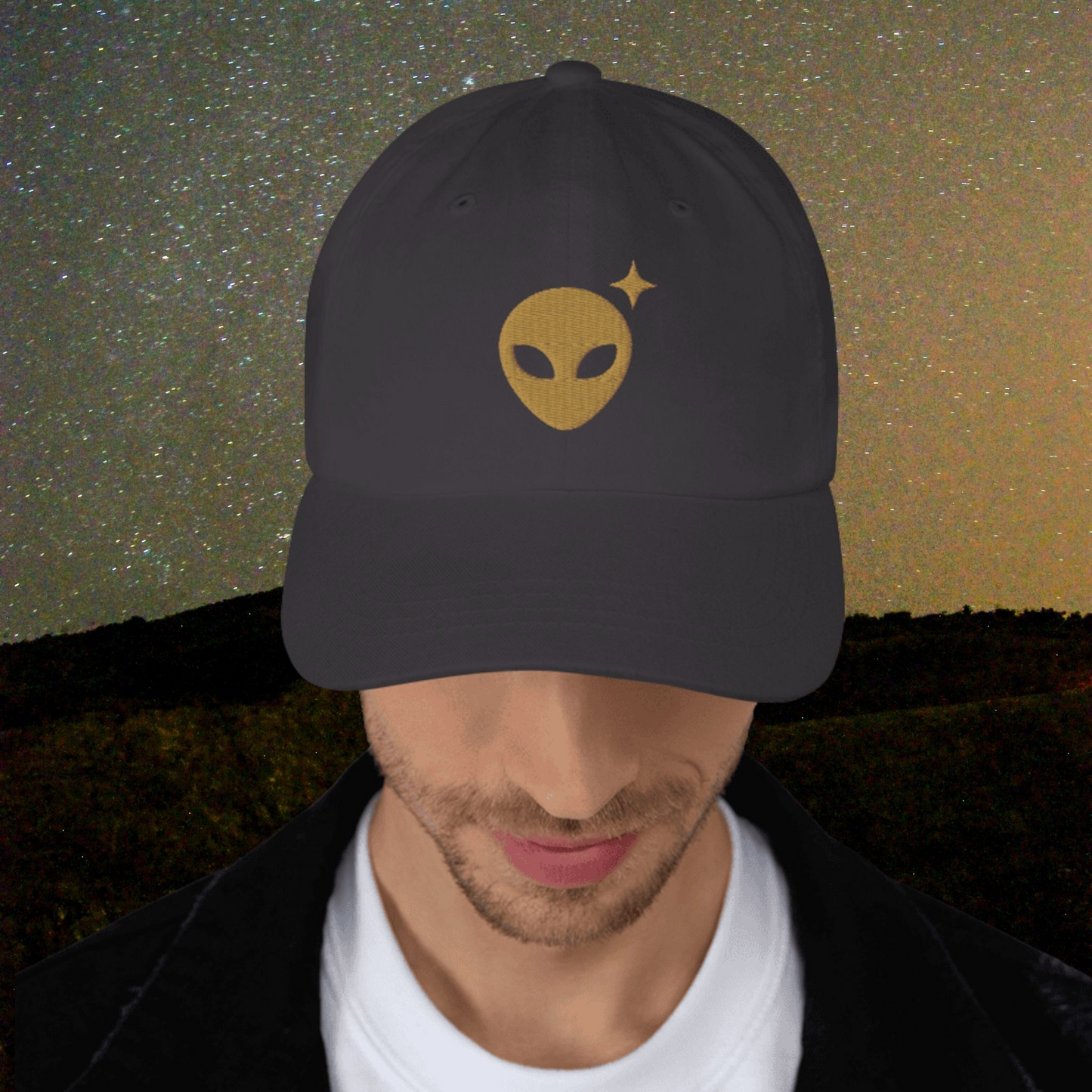 Dark Gray Dad Hat with Bronze Alienhead