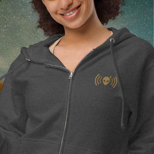 Charcoal Fleece Zip-Up Hoodie with Bronze Alienhead Signal