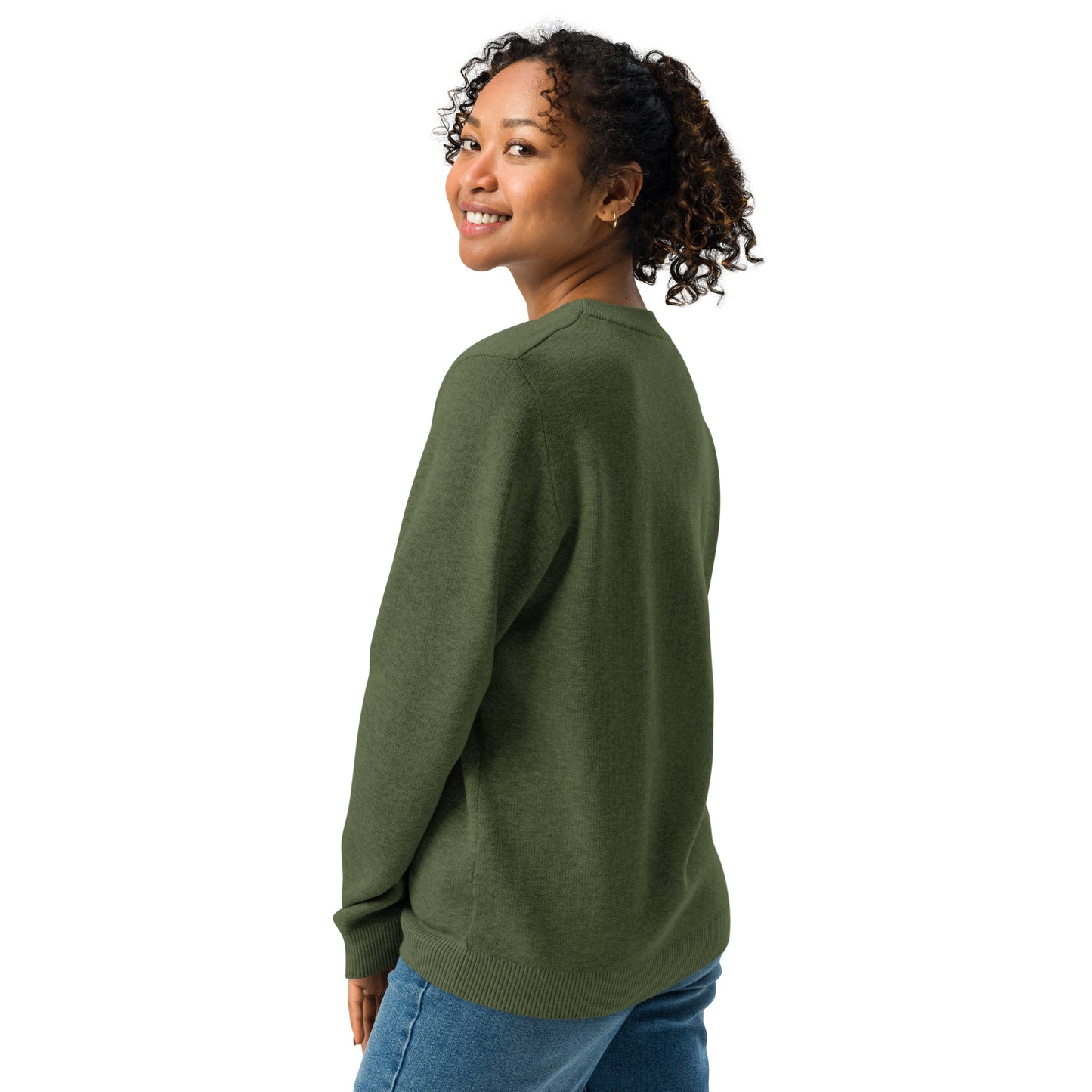 Olive Crewneck Sweater with Gray Alienhead