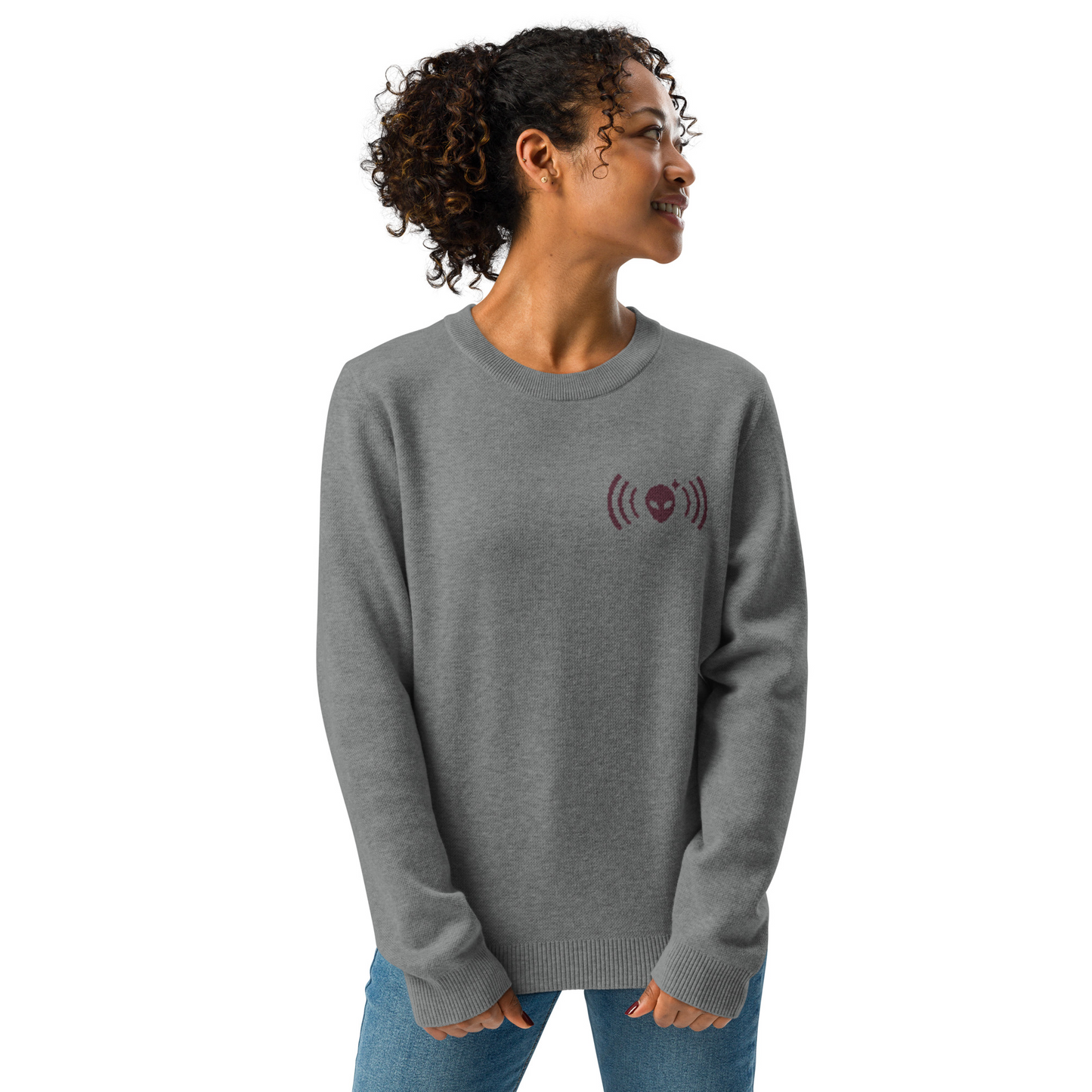 Alienhead Signal Crewneck Sweater | Gray & Maroon