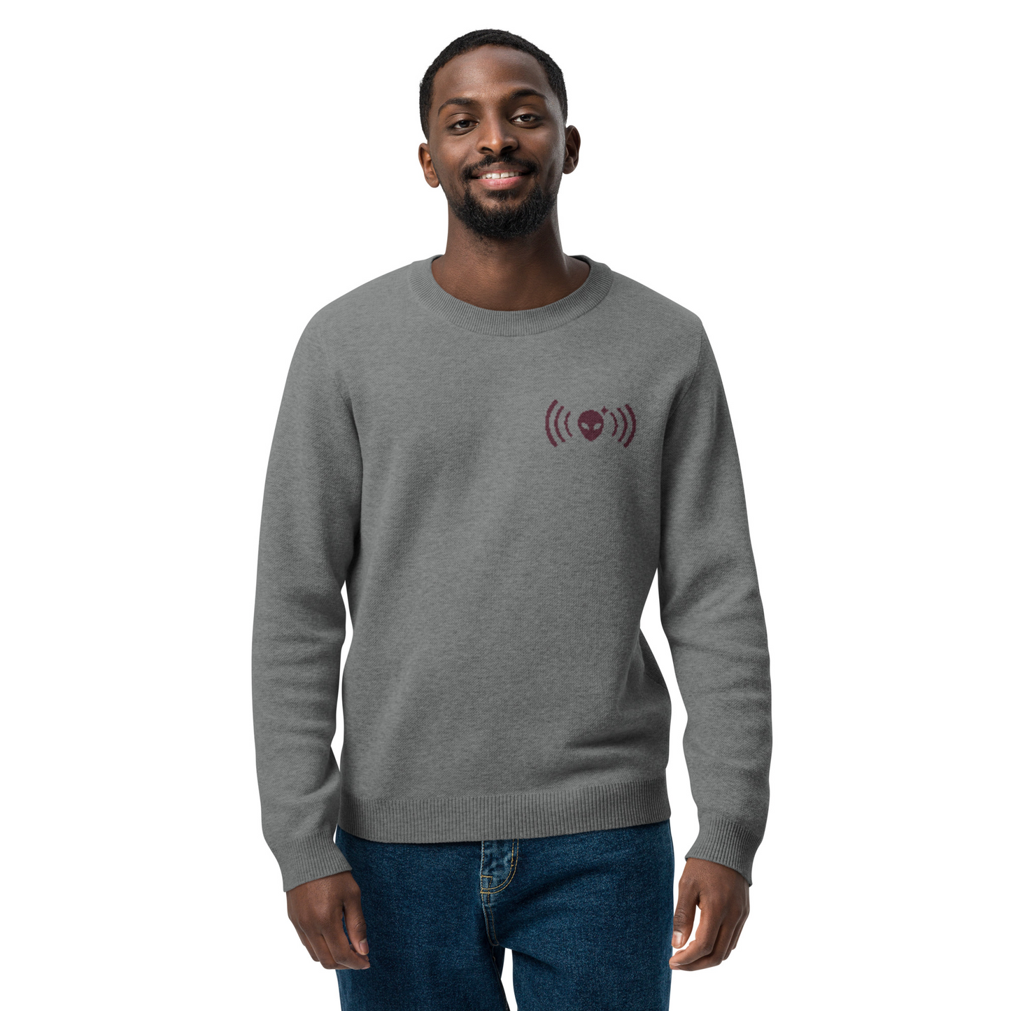 Alienhead Signal Crewneck Sweater | Gray & Maroon