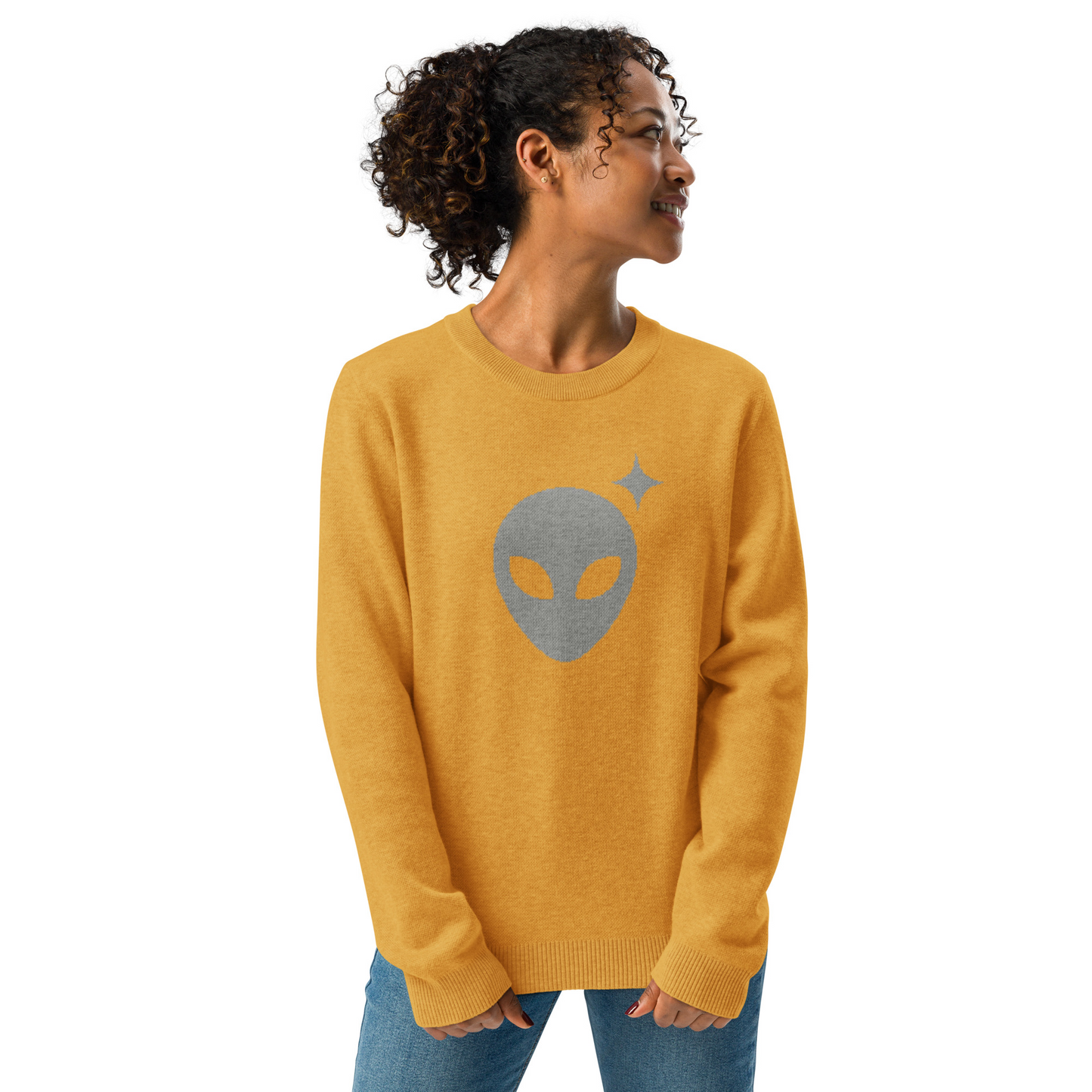 Alienhead Crewneck Sweater | Mustard Yellow & Gray