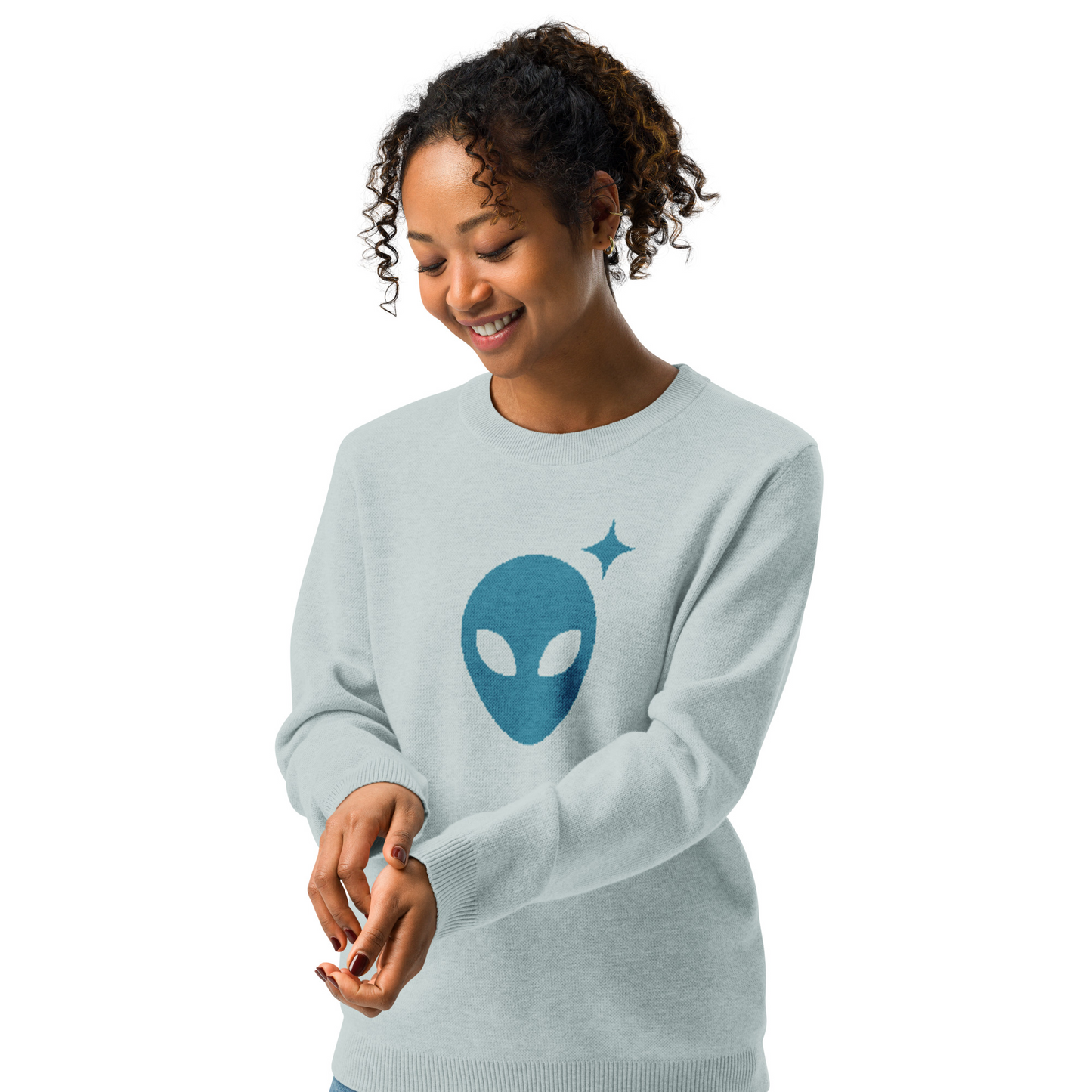 Alienhead Crewneck Sweater | Powder Blue & Turquoise
