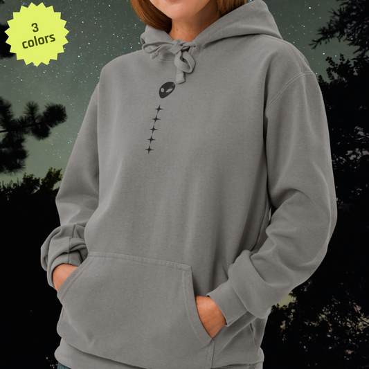 Garment-Dyed Alienhead Hoodie | Distressed Black Graphic