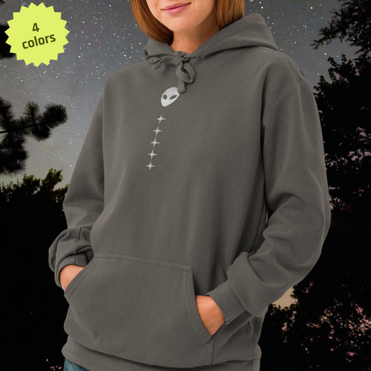 Garment-Dyed Alienhead Hoodie | Faded White Graphic