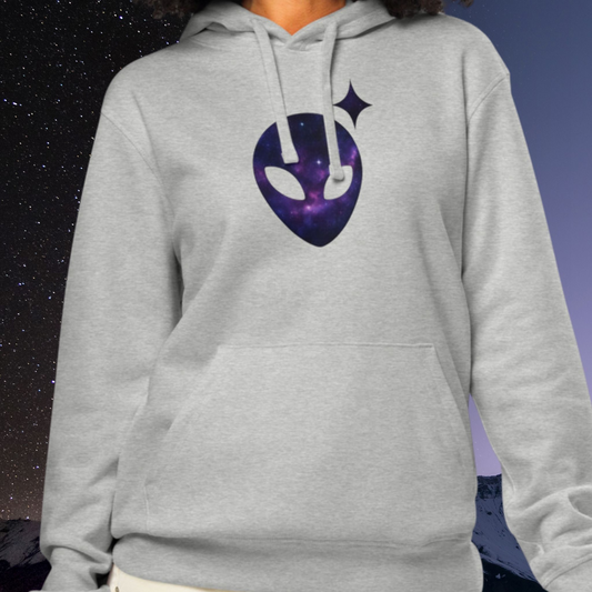 Gray Hoodie with Galaxy Print Alienhead | Organic Cotton