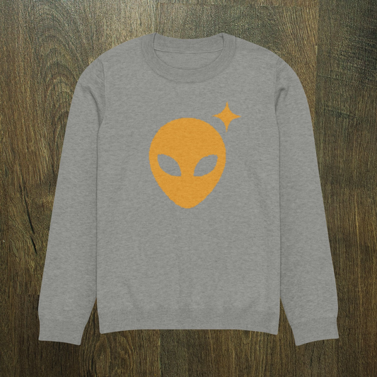 Gray Crewneck Sweater with Mustard Alienhead