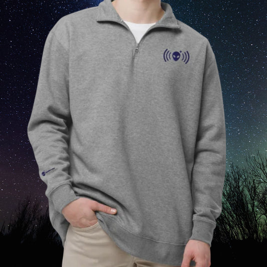 Gray Fleece Pullover with Navy Alienhead Signal