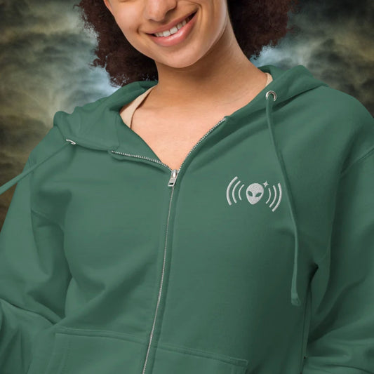 Green Fleece Zip-Up Hoodie with White Alienhead
