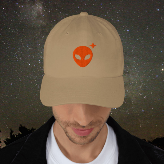 Khaki Hat with Orange Alienhead