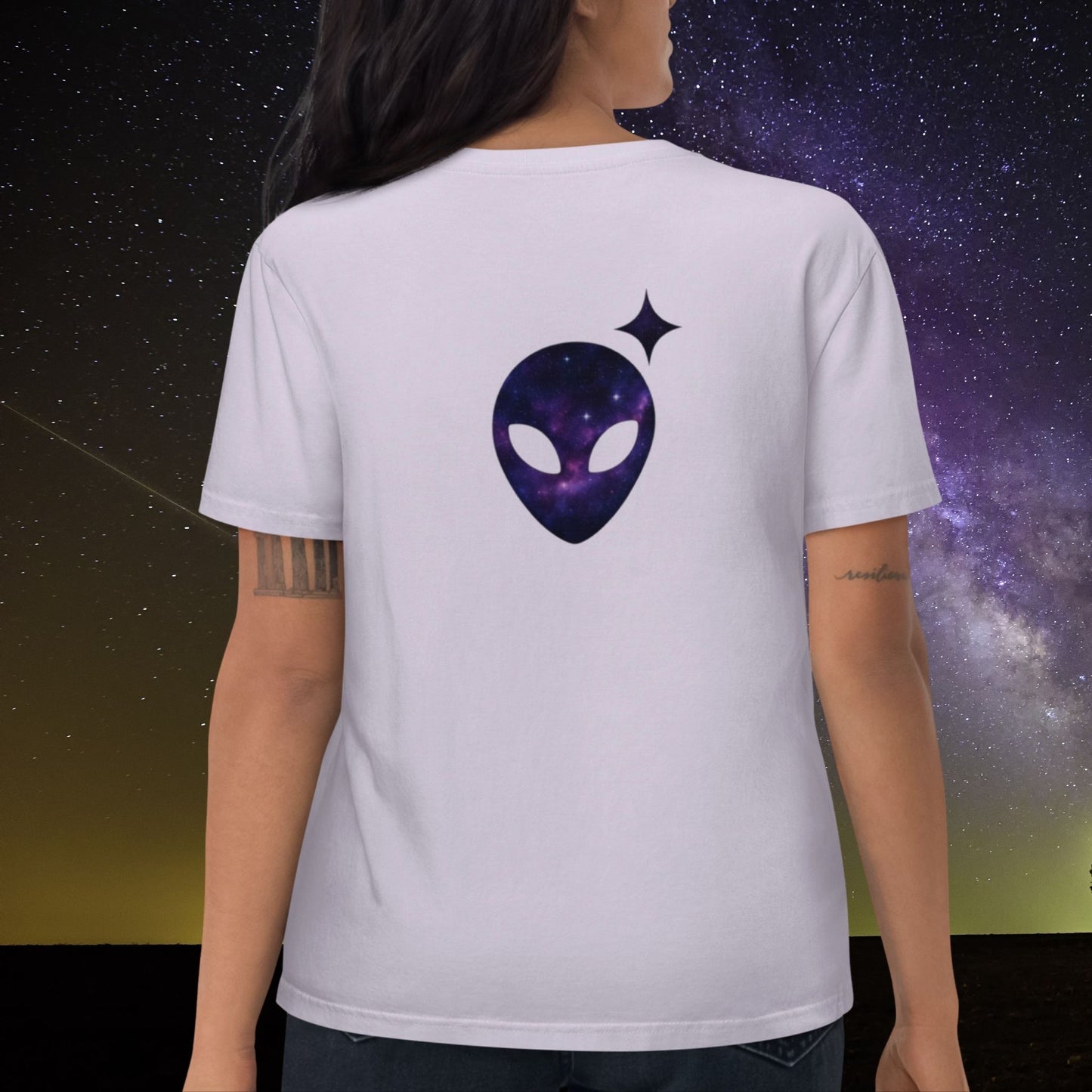 Lavender T-Shirt with Galaxy Print Alienhead | Organic Cotton