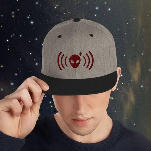 Gray and Black Snapback Hat with Maroon Alienhead Signal