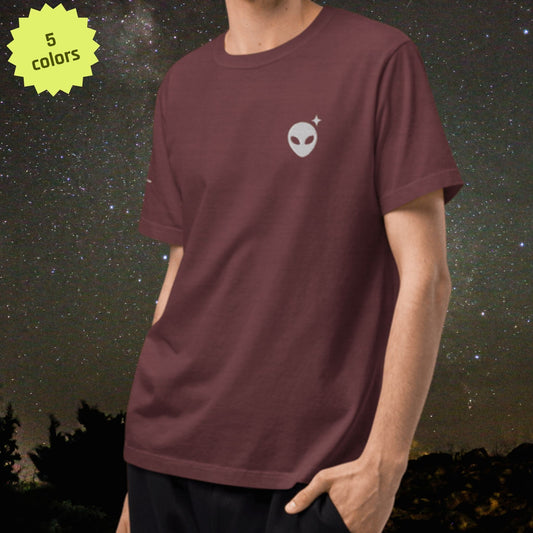 Minimalist T-Shirt with White Embroidered Alienhead