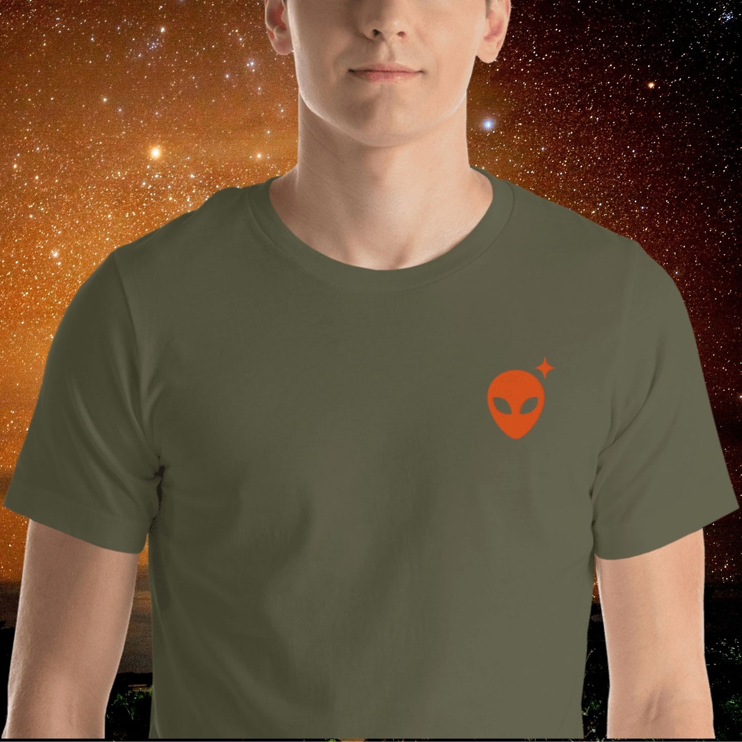 Military Green T-Shirt with Orange Alienhead