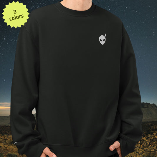 Minimalist Sweatshirt with White Embroidered Alienhead