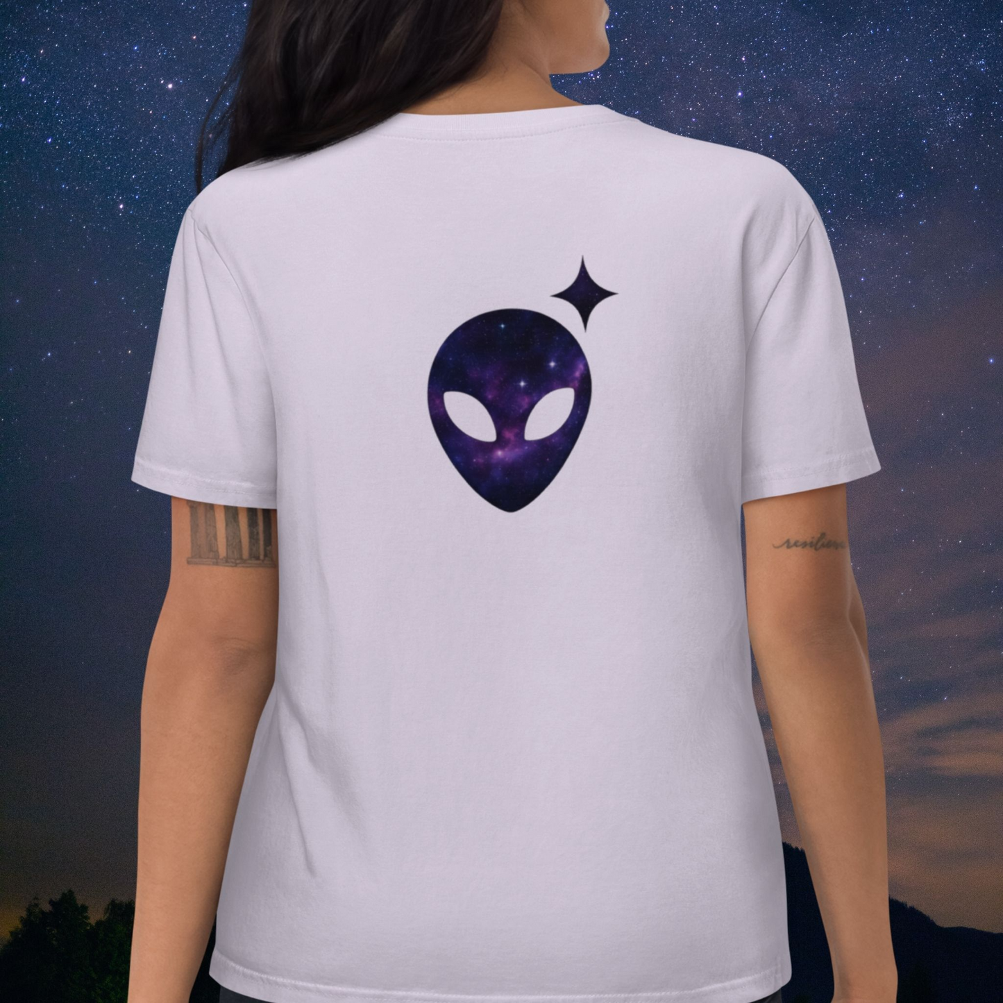 Galaxy Print Alienhead T-Shirt | Organic Cotton