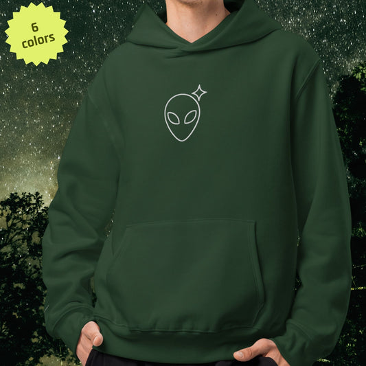 Oversized Hoodie in Brushed Fleece with Outlined Alienhead