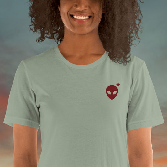 Sage T-Shirt with Maroon Alienhead