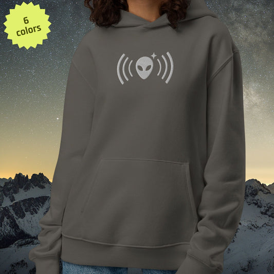 Oversized Hoodie in Brushed Fleece with Alienhead Signal