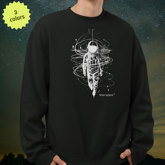 Black Stellarwear sweatshirt with an astronaut design on a starry background