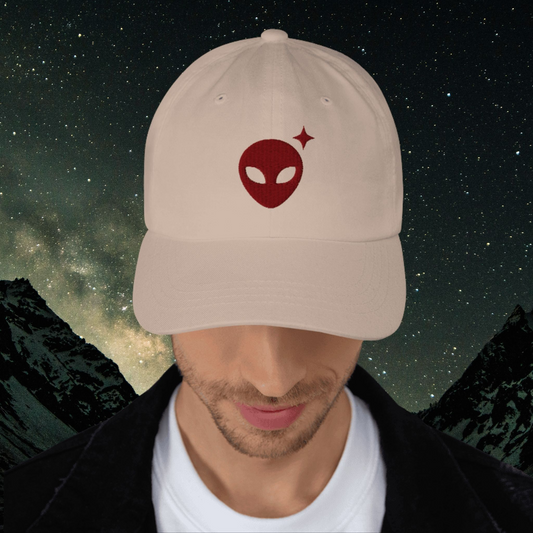 Stone Dad Hat with Maroon Alienhead