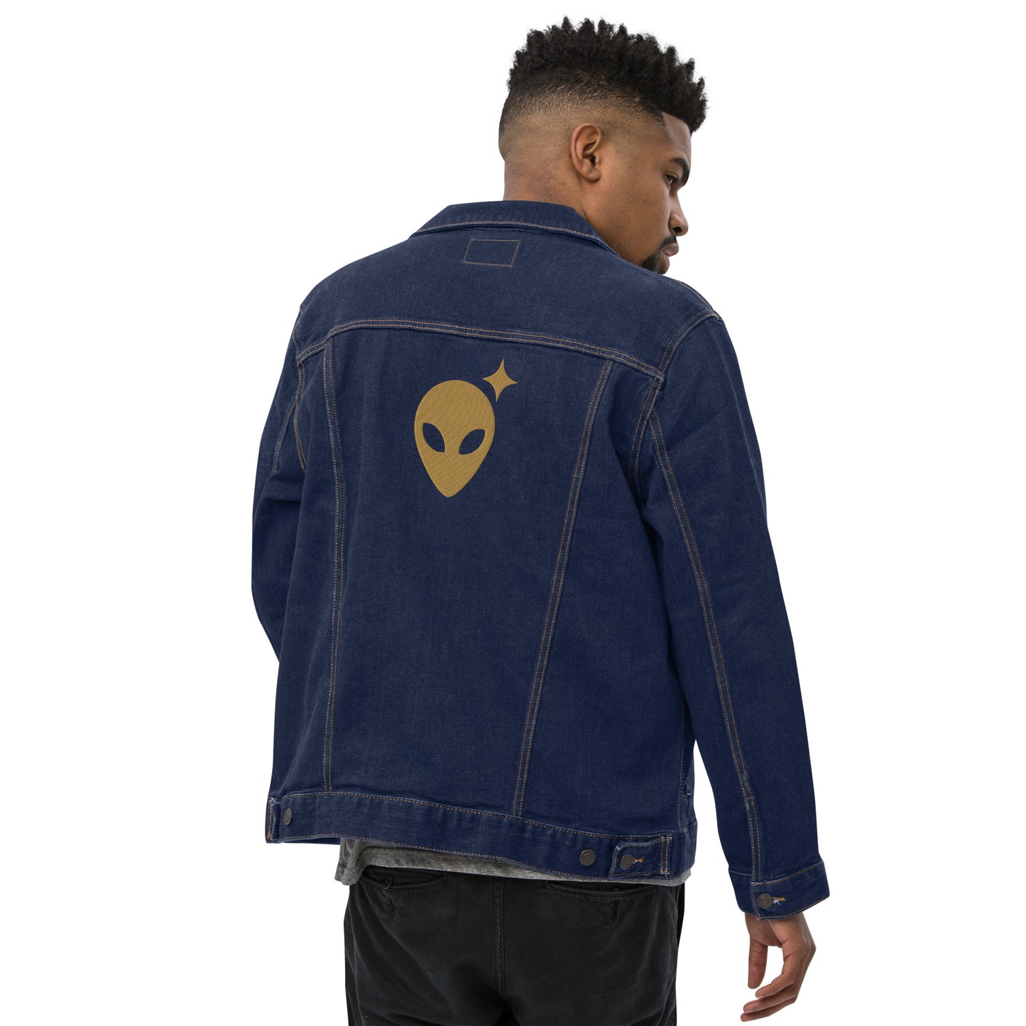Denim Jacket with Bronze Alienhead