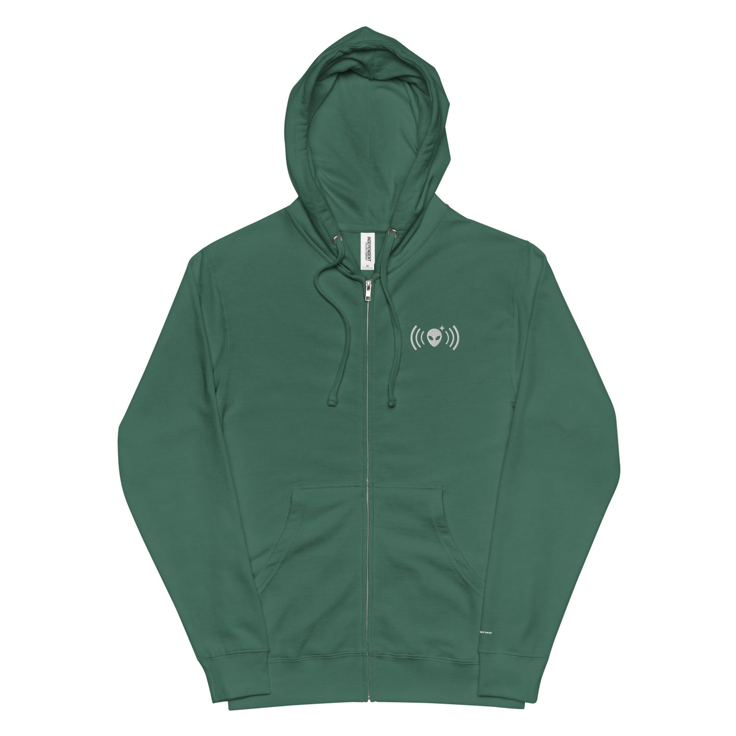 Green Fleece Zip-Up Hoodie with White Alienhead