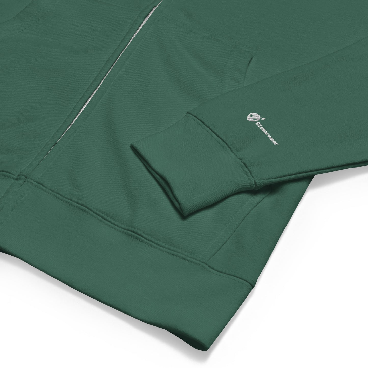 Green Fleece Zip-Up Hoodie with White Alienhead