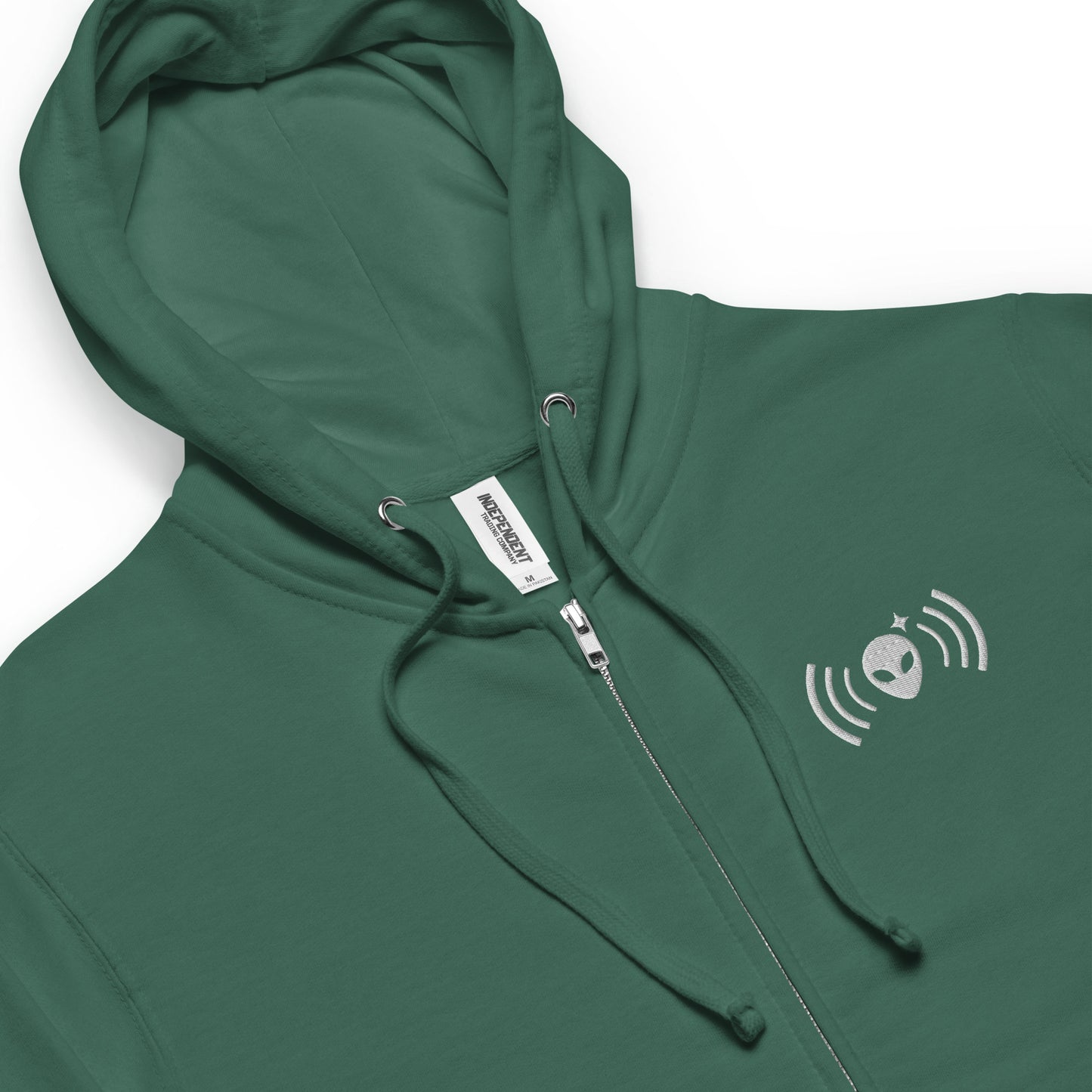 Green Fleece Zip-Up Hoodie with White Alienhead